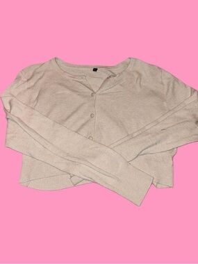 Cropped Beige Button-Front Cardigan